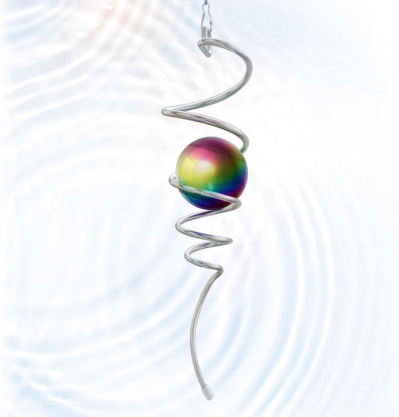 Eiryhope Gazing Ball Spiral Tail, Wind Spinner Stabilizer with Multi Color Sphere & Swivel Hook, Sun Catcher 11" Tail and 2" Stainless Steel Orb, Indoor Outdoor Garden Decor, Creative Gifts 13 inch - Image 1